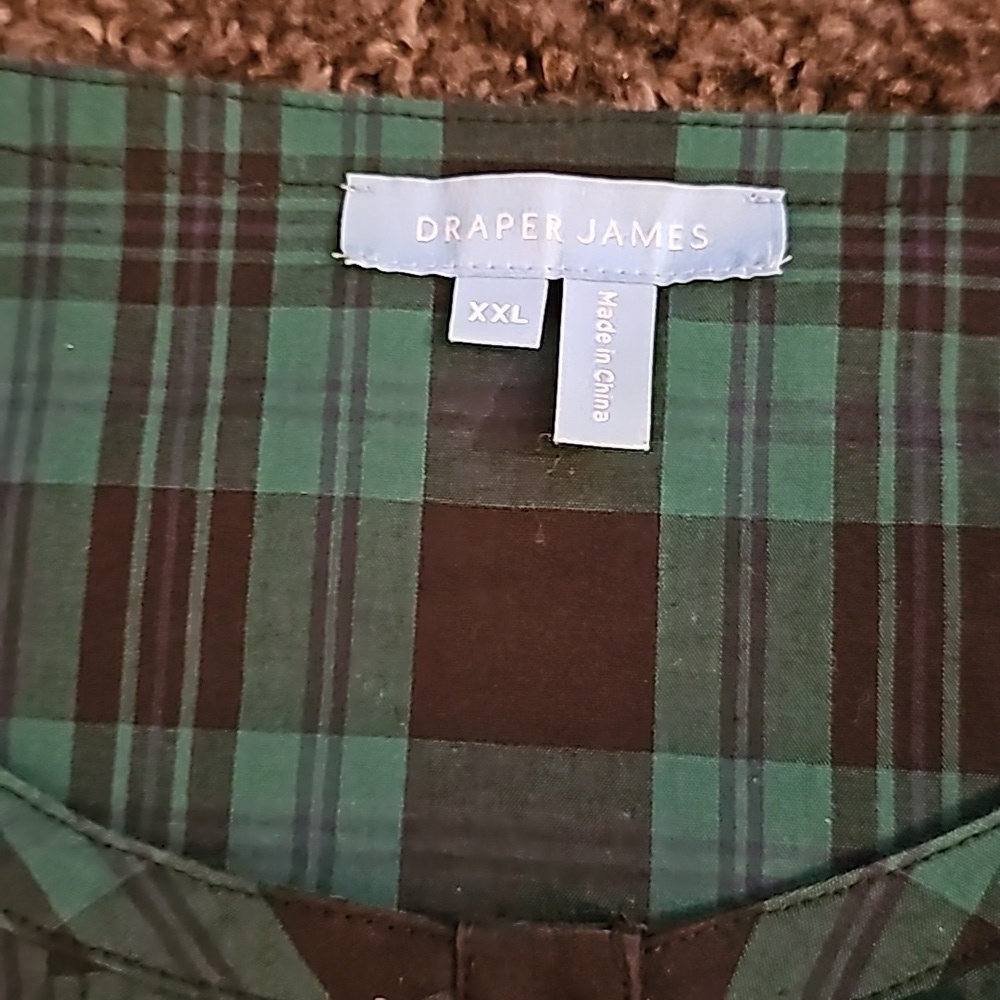 Draper James sz XXL Ruffle Placket Tunic green Blackwatch Plaid shirt WT102 - Picture 6 of 7